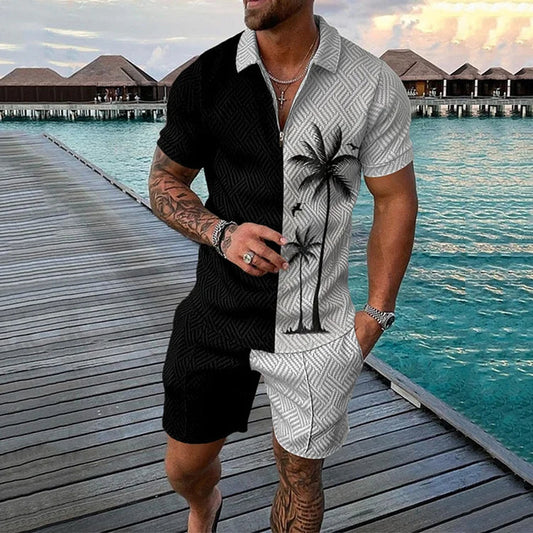Coconut Tree Polo Shirt And Shorts